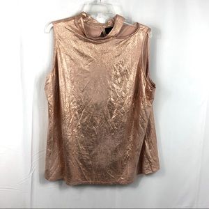 Worthington Metallic Rose Split Shoulder Top Sz 2X